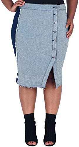 Poetic Justice Plus Size Curvy Womens High Waist Frayed Midi Two-Tone Jean Skirt