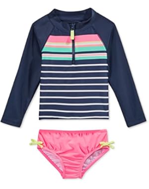 2-Pc. Striped Rashguard Swimsuit, Toddler & Little Girls (2T-6X)