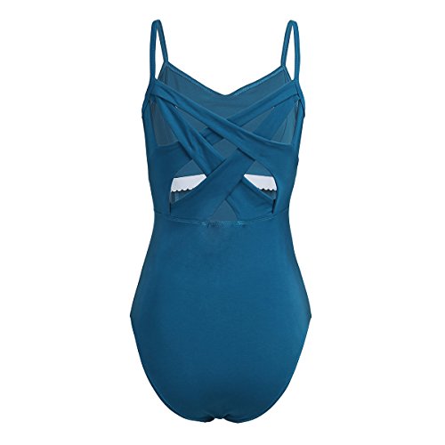 winying Womens Criss Cross Back Built in Shelf Bra Ballet Dance Leotard Gymnastic Bodysuit Dancewear Blue-Green Medium