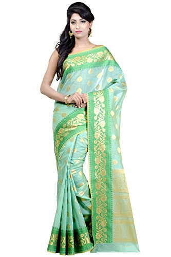 Chandrakala Women s Blue Cotton Silk Banarasi Saree