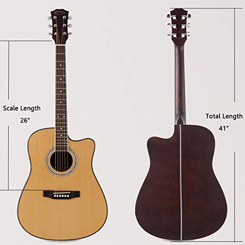 Acoustic Guitar Full Size 41-inch Spruce Cutaway Guitar Beginner Starter Students Kids Bundle with Gig Bag, Stand, Tuner, Picks, Strap