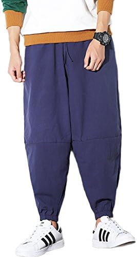 Mirecoo Men's Summer Boho Hippie Wide Leg Cotton Baggy Harem Pants Trousers with Pockets
