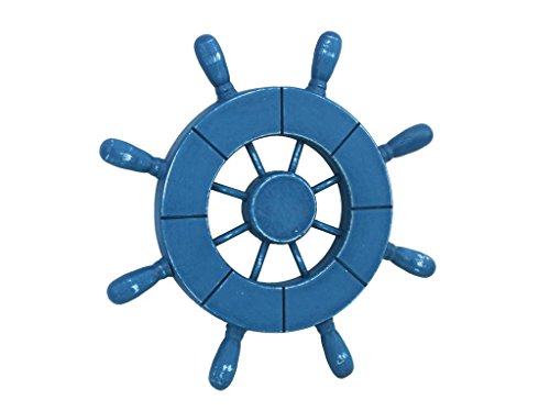 Rustic All Light Blue Decorative Ship Wheel 9" - Wooden Ships Wheel - Boat Stee - Thumbnail 2