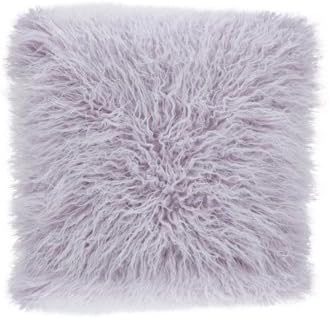Faux Mongolian Poly Filled Throw Pillow (Lavender, 18x18)