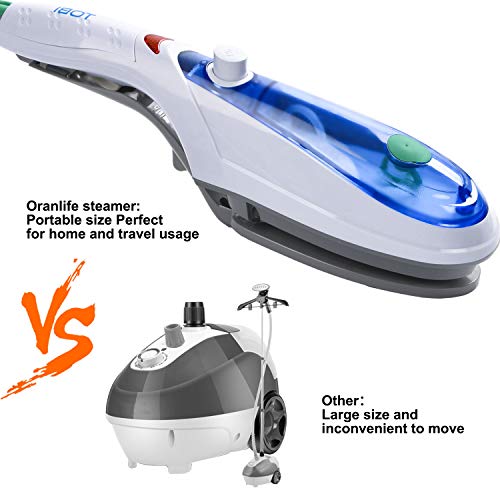 Oranlife Clothes Steamer Electric Fast Heat-up Powerful Steam Iron for Home Travel Hand-held Fabric Steamer Brush, Filling Cup, Instructional Manual Included, Blue