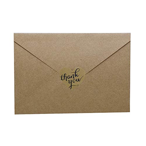 Hybsk Love Heart Kraft Paper Thank You Stickers with Heart 1.5 Inch Adhesive Labels 500 Per Roll (Kraft) - Thumbnail 5