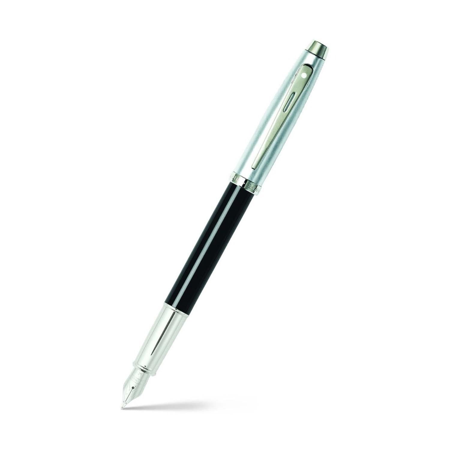 Sheaffer 100 - Refillable fountain pen, medium nib, glossy black, brushed chrome appointments