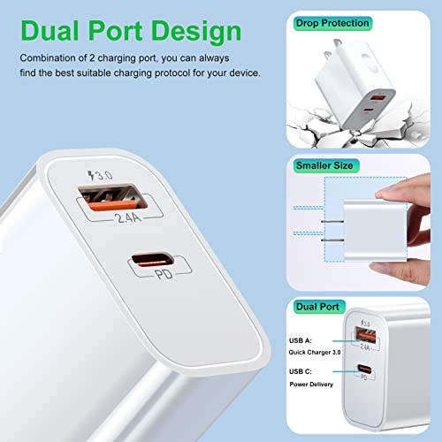 20W USB C Charger Block, Bangfun 5 Pack Dual Port PD Fast Charging Block Fast Charger 3.0 USB C Wall Charger Plug Compatible iPhone 17/16/15/14/13/12/11 Pro Max/XR/XS,iPad Pro,Samsung Phone(White)