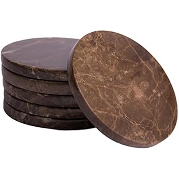 CraftsOfEgypt Set of 6 - Brown Marble Stone Coasters  Polished Coasters  3.5 Inches (9 cm) in Diameter  Protection from Drink Rings