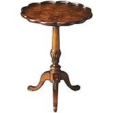 Beaumont Lane Round Wood Pedestal End Table, Olive Ash Burl Brown Finish, 20" W x 20" D x 26" H, Distressed Veneer Top with R