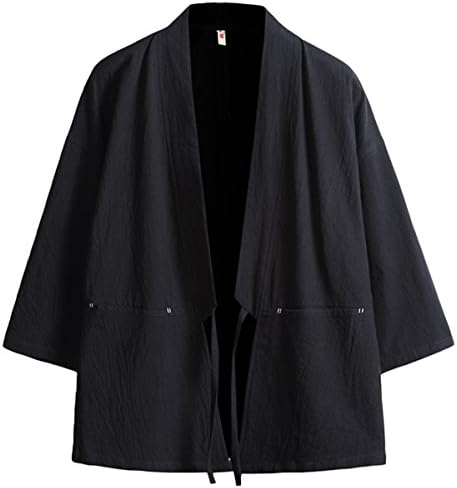 BLFGNCOB Men's Kimono Jackets Casual Fashion Cotton Linen Seven Sleeves Lightweight Open Front Coat