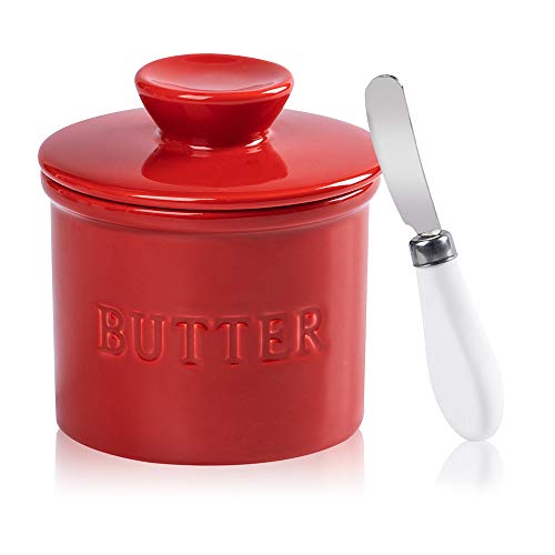 DiiKoo Porcelain Butter Keeper, Original Butter Crock with Knife for Counter, French Butter Dish