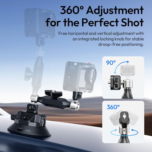 ULANZI TB15 Suction Cup Camera Mount, Heavy Duty Car Suction Camera Mount Magic Arm with 360° Rotation, 1/4" & 3/8" Thread Compatible with DJI OSMO Pocket 3/OSMO 360/Insta 360 x5 DSLR Car Boat Wall