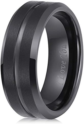 Tungsten Carbide Ring Men Women Wedding Band Engagement Ring 8mm Comfort Fit Engraved ‘I Love You’