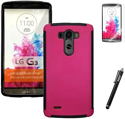 LG G3 Case, MAKEIT Durable Full Body Protection Hybrid Case with Built-In Screen Protector for LG G3 D830 / D850 / D851 / VS985 with Stylus and Screen Protector (Rose)