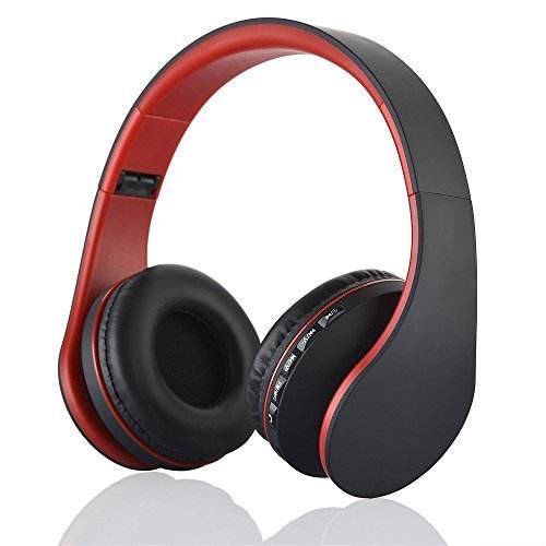 SinoPro Wireless Bluetooth 3.0 + EDR Digital 4 in 1 Multifunctional Stereo On-ear Headsets Headphones with Microphone MicroSD / TF Card Slot FM Radio for Smart Phones Tablet PC Notebook (Red)