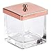 mDesign Modern Glass Square Bathroom Vanity Countertop Storage Organizer Canister Jar for Cotton Swabs, Rounds, Balls, Makeup Sponges, Bath Salts - 2 Pack - Clear/Rose Gold