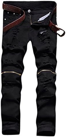 Myncoo Men's Ripped Distressed Slim Fit Jeans Zipper D¨¦cor Black 36