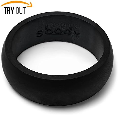sBodyCo Silicone Wedding Ring – Skin Safe & Comfortable Fit Wedding-Bands for Men made from Non-toxic, Antibacterial Silicone – Designed for Active Men or those with a Dangerous Job (Black, 14)