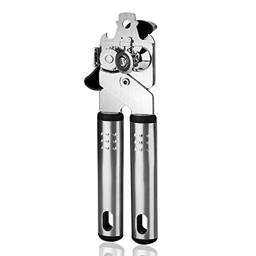 Chefbar Stainless Steel Can Opener Manual Smooth Edge Heavy Duty Can Opener, Hand Can Openers, Beer Bottle Opener with Ergonomic Grips Handle for Home & Kitchen, Ultra Sharp Blade, 7.5 x 2 x 2 inches