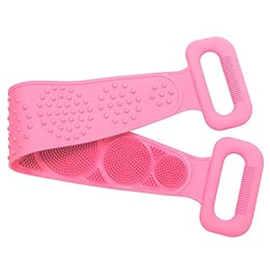 Silicone-Back-Scrubber-for-Shower-Handle-Body-Washer-Exfoliating-Texture-Scrubbing-Pad-Back-Cleaning-Bath-Strap-with-Soft-Brush-Bristles-and-massage-dots-Pink Silicone Back Scrubber for Shower, Handle Body Washer, Exfoliating Texture Scrubbing Pad, Back Cleaning Bath Strap with…