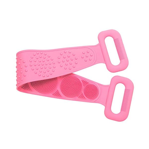 Silicone-Back-Scrubber-for-Shower-Handle-Body-Washer-Exfoliating-Texture-Scrubbing-Pad-Back-Cleaning-Bath-Strap-with-Soft-Brush-Bristles-and-massage-dots-Pink Silicone Back Scrubber for Shower, Handle Body Washer, Exfoliating Texture Scrubbing Pad, Back Cleaning Bath Strap with…