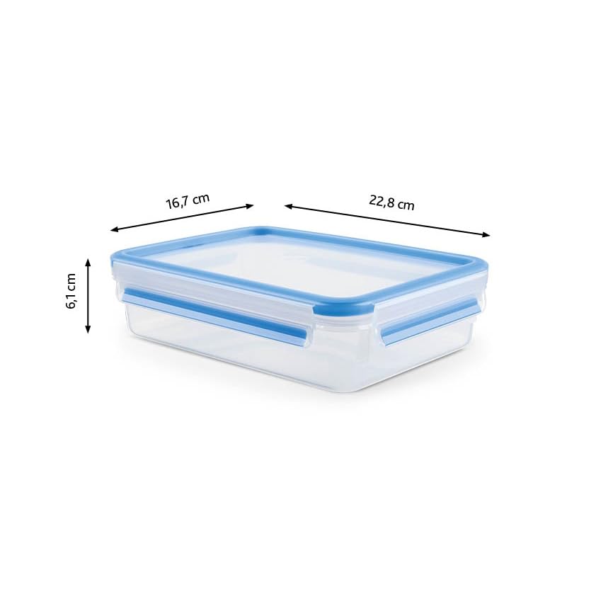 EMSA Clip & Close Frischhaltedosen-Set, rechteckig, 3 x 1,2 L, Aufbewahrungsboxen, 100 Prozent dicht, spülmaschinen-, gefrier-, mikrowellenfest, Blau, Made in Germany, 515645 8