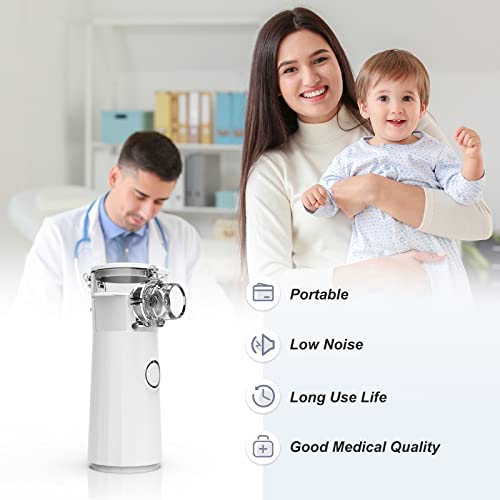 Nebulizer Machine for Adults and Kids with 1 Set Accessory, Portable Handheld Nebulizer for Travel and Household Use, Quiet Cool Steam Inhaler for Breathing Problems with Autoclean Mode