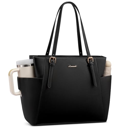 LOVEVOOK Laptop Bags for Women, Work Handbags with Compartments, PU Leather Tote Bag, Large Ladies Hand Bag for School, Business, Office, Travel, Shopping