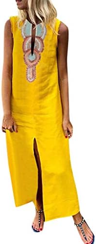 ♛TIANMI Dress for Women,Summer Casual Printed Sleeveless V-Neck Maxi Dress Hem Baggy Kaftan Long Dress