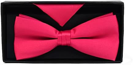 Men's Big &amp; Tall Formal Banded Pre Tied Bow Tie &amp; Pocket Square Hankie Set (Fuchsia)