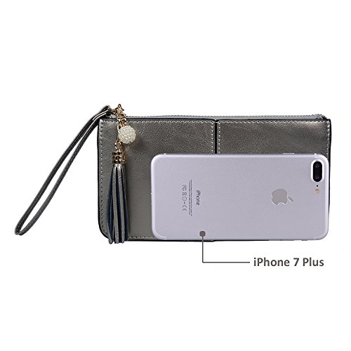 Lovena Soft Leather Wristlet Smartphone Zipper Wallet Tassel Wristlet - Fit iPhone X/iPhone 8/7Plus Samsung Note 8/5- Sliver - Thumbnail 6