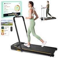 UREVO Strol 2E Smart 2-in-1 Folding Treadmill, Compact Walking Pad with Safety Handle, Plug and Play, Standing Desk Treadmill with Dual LED Display, Smart APP, Walking or Running for Home Office