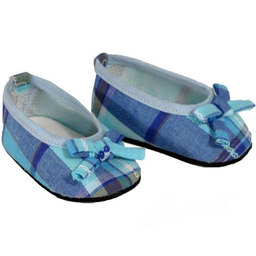 Fits American Girl Dolls - Blue Plaid Ballerina Flats, Sophia's 18 Inch Doll Shoes in Blue Piaid