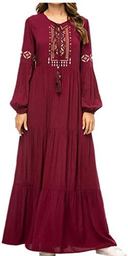 Women Muslim Abaya Maxi Dress - Lady Plus Size Embroidery Swing Cocktail Prom Dresses Vintage Kaftan Gown