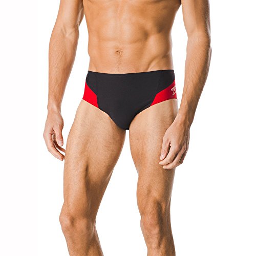 Speedo Endurance+ Launch Splice Badehose für Herren, Herren, Badeanzug, Spark Splice Brief, Schwarz/Rot Funken, 30