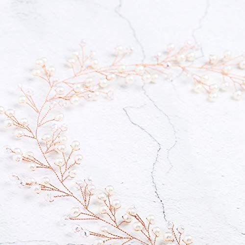 Yean Babys Breath Hair Piece Wedding Hair Vine Sillver Rhinestone Headband Bridal Branch Crystal Wreath Crown Bridal Flower Vine Accessories for Bride and Bridesmaid - 15.74inches (Rose Gold)