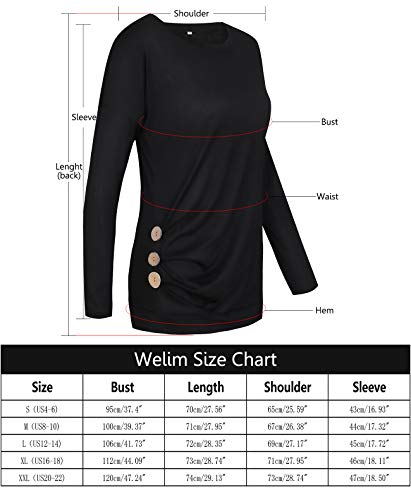 Weilim Women's Casual Blouses T-Shirt Round Neck Long Sleeve Loose Button Decor Top Black M