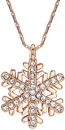 Yoursfs 18K Rose Gold Plated Snowflake Necklace For Girls Crystal Snowflake Pendant Necklace for Women Sparkle Party Jewelry CZ Necklace Gift