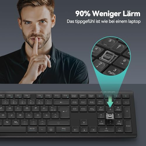TECKNET Bluetooth Keyboard, Wireless, Rechargeable Multi-Device Flat Keyboard with Simple up to 4 Devices, Ultra Slim, German Layout (QWERTZ), for Mac, Windows, iOS, Chrome OS Black