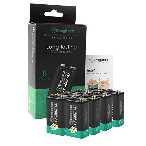Enegitech 9V Lithium Battery, 600mAh Lithium Battery for Smoke Detector