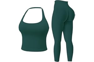 Workout Sets for Women 2 Piece Backless Sports Bras Halter Top Hidden Scrunch Leggings Yoga Outfits Gym Tracksuits