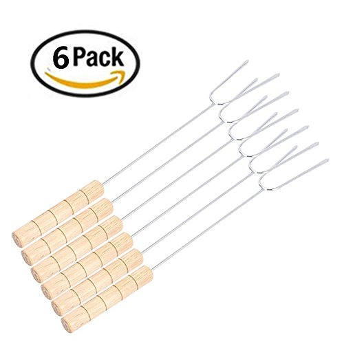 Yamde 6 Pcs Marshmallow Roasting Sticks Stainless Steel Hot Dog Fork with