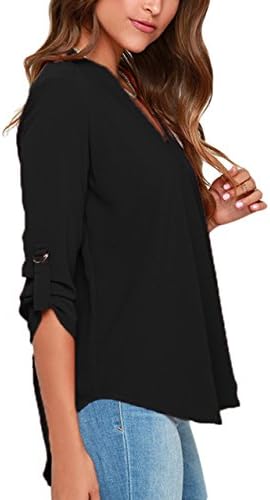Aolakeke Women Chiffon Blouse V Neck Short/Long Sleeve Top Shirts