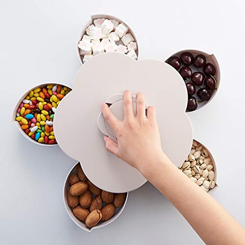 COM1950s Double-Layer Rotating Fruit Plate Petal Shape Dried Snack Storage Tray Home Living Room Candy Dish Dried Candy Food Storage Box Jewelry Organizer (Blue, D)