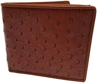 Genuine Ostrich Leather Men's Bi-fold Wallet w/ Left Flap, Dark Tan