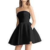Tvuyet Strapless Homecoming Dresses for Teens 2026 Satin A Line Short Prom Dress with Pockets Formal Evening Gowns