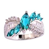 Psiroy 925 Sterling Silver Created Green Topaz Filled Marquise Cut Engagement Ring Band