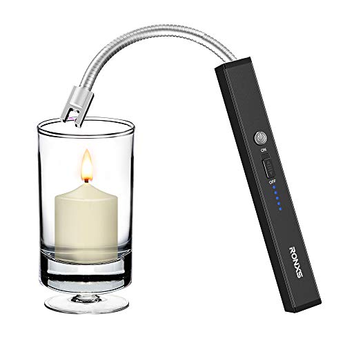 RONXS Candle Lighter, Square Electric Arc Lighter with LED Battery Display Safety Switch, USB Rechargeable Lighter w/Longer Flexible Neck for Camping Cooking BBQs Fireworks