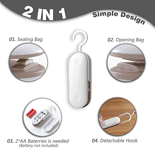 Mini Bag Sealer Handheld, 2 in 1 Heat Sealer and Cutter Portable Sealer with Hook for Plastic Bags Food Storage Snacks Bag (Battery Not Included)